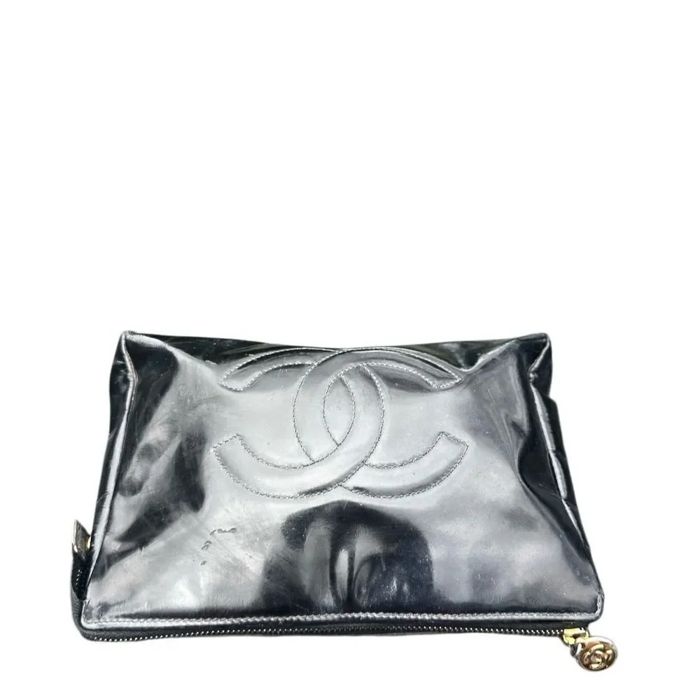 Chanel Black Pouch Bag with Iconic Logo added chain